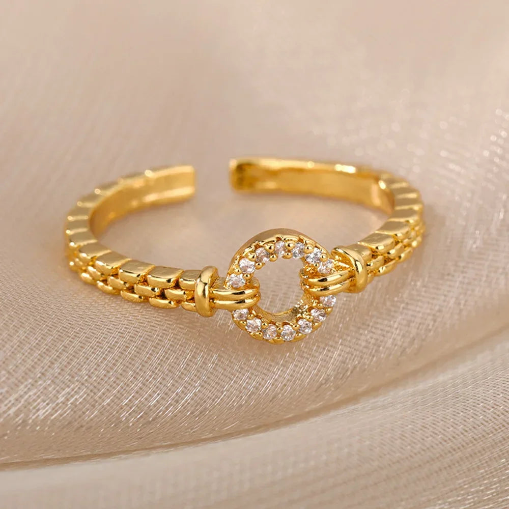 Women’s Stainless Steel Heart Ring – Gold Vintage Waterproof Jewelry Gift