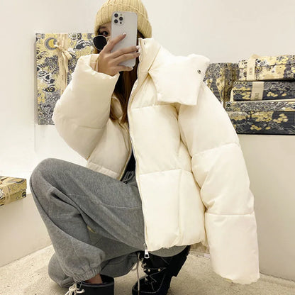 Women’s Oversized Puffer Jacket Outerwear – Short Hooded Jacket