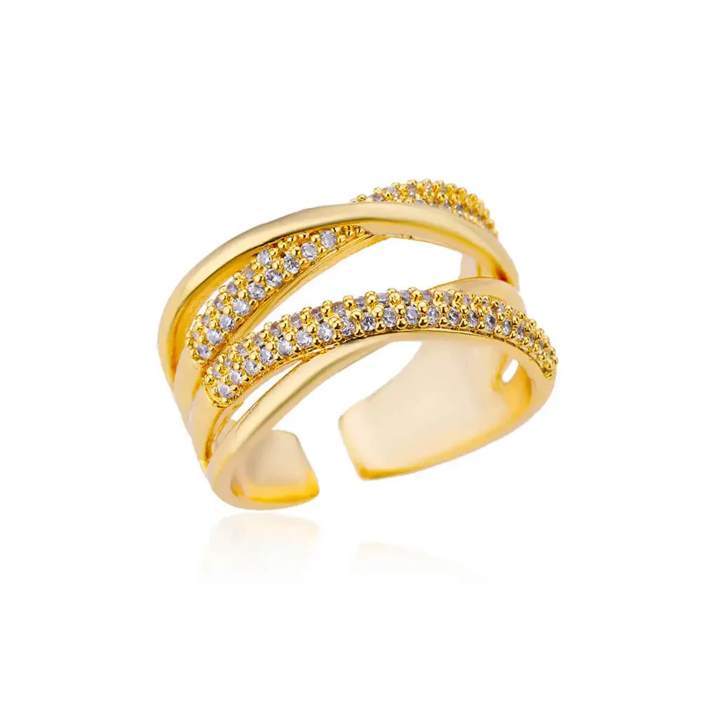 Women’s Gold Stainless Steel Heart Ring – Adjustable Imitation Open Band