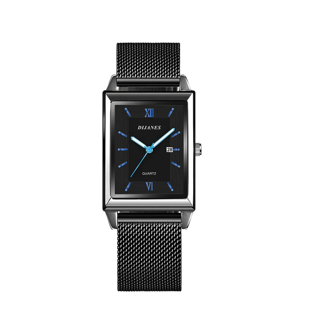 Men’s Luxury Rectangle Quartz Watch – Stainless Steel Business Casual Wristwatch