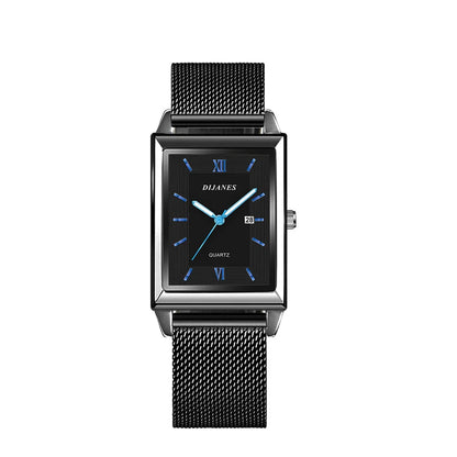 Men’s Luxury Rectangle Quartz Watch – Stainless Steel Business Casual Wristwatch