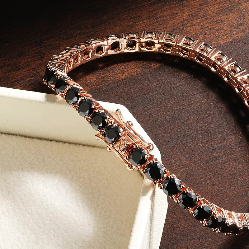 Women’s Black Moissanite Tennis Bracelet – 925 Sterling Silver Plated 18K Hip Hop Jewelry