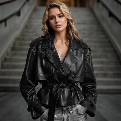 Women’s PU Leather Cropped Jacket Outerwear | Y2K | Street