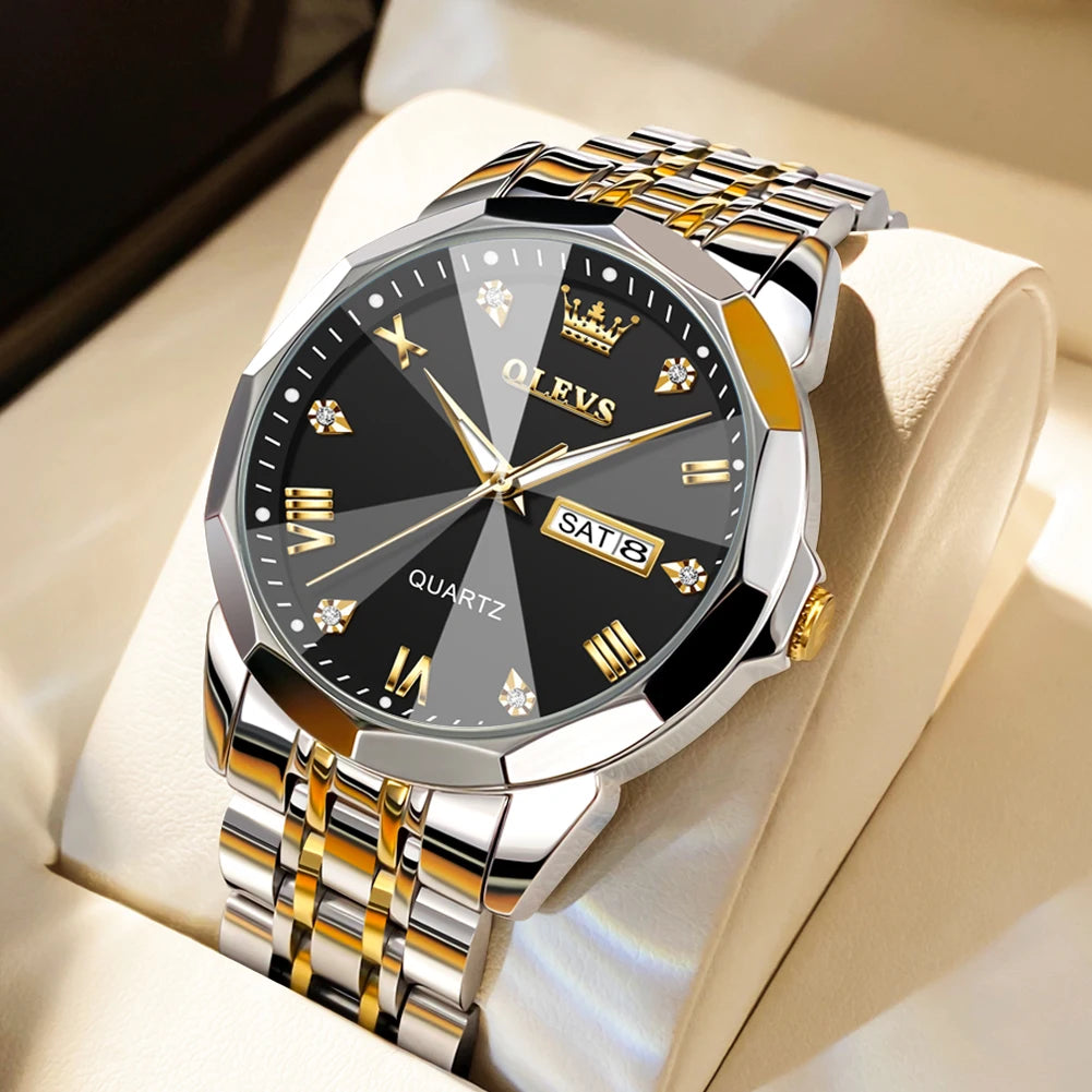 Men’s Fashion Watch – Waterproof Stainless Steel Wristwatch with Luminous Dial & Date