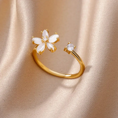 Women’s Jewelry Opal Geometric Open Ring | Aesthetic | Adjustable | Couple
