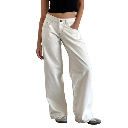 Women’s Jeans Bottom – Low Waist Straight Denim Pants with Pockets Casual Y2K Streetwear