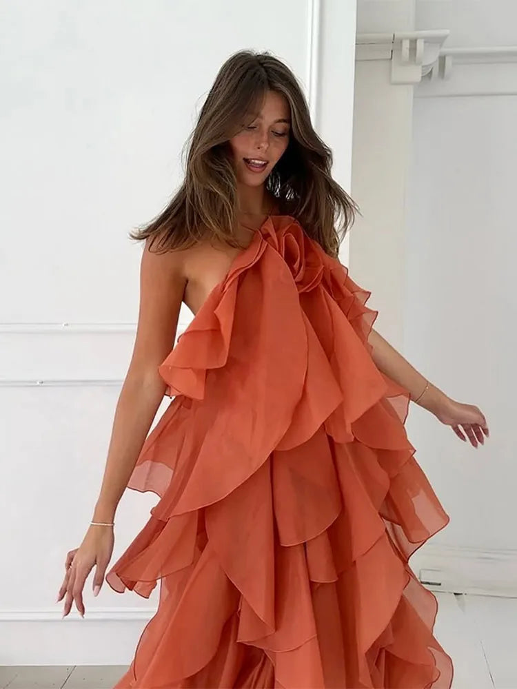 Women’s Ruffled Maxi Dress – Backless Sleeveless Slim Fit Summer Beach & Party Dress
