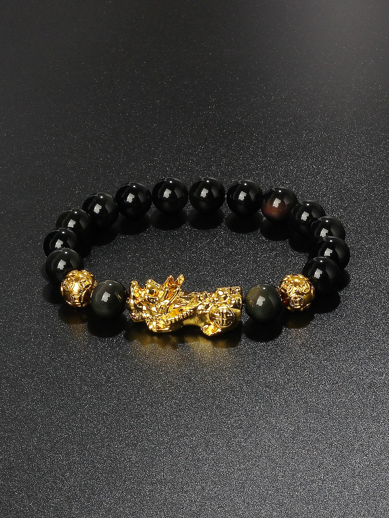 Men’s Black Obsidian Bead Bracelet – Spiritual Protection & Wealth Energy Healing Jewelry