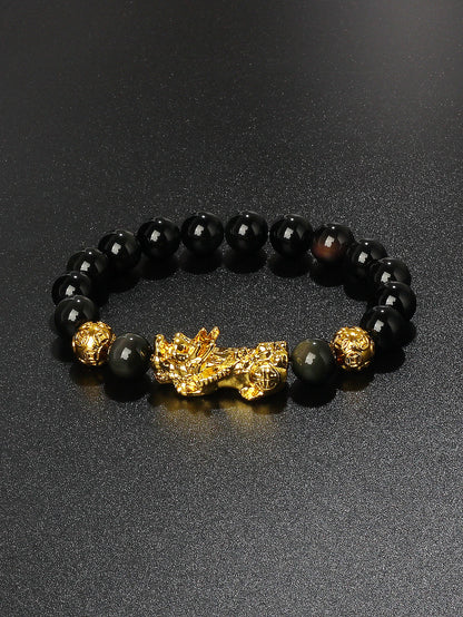 Men’s Black Obsidian Bead Bracelet – Spiritual Protection & Wealth Energy Healing Jewelry