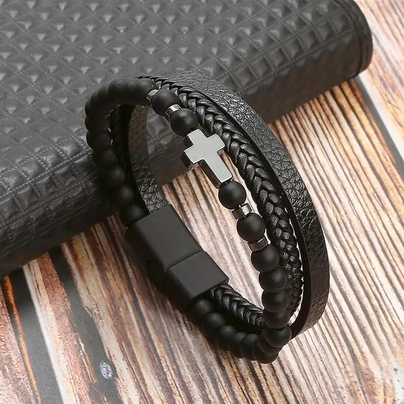 Men’s Classic Leather Bracelet – Handwoven Multi-Layer Fashion Jewelry