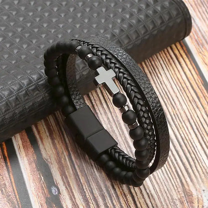 Men’s Classic Leather Bracelet – Handwoven Multi-Layer Fashion Jewelry