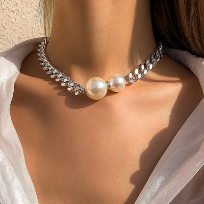 Women’s Jewelry Cuban Chain Choker Necklace | Vintage | Goth | Pearl Pendant