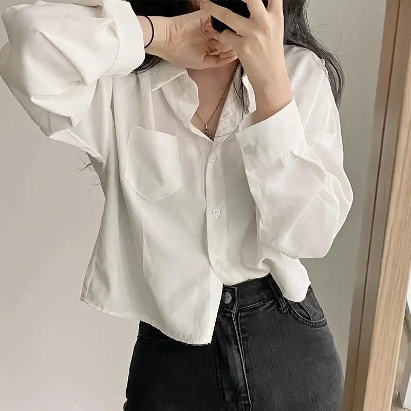 Women’s Long Sleeve Shirt & Blouse – Single Breasted OL Casual Solid Short Top | Elegant Fashion