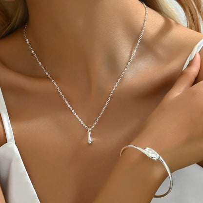 Women’s 925 Sterling Silver Water Droplet Jewelry Set – Elegant Earrings, Ring & Bracelet