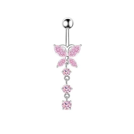 Women’s Pink Crown Heart Belly Button – Crystal Navel Piercing Jewelry