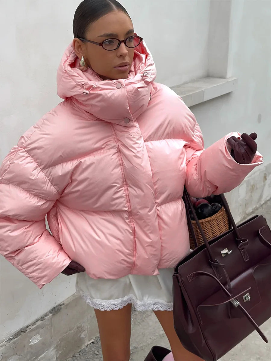 Women’s Padded Puffer Outerwear – Short Fluffy Hooded Jacket