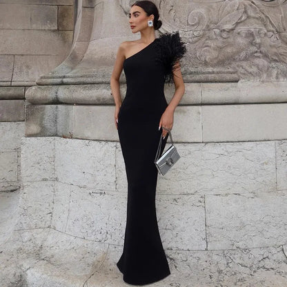 Women’s One Shoulder Sleeveless Maxi Dress – Elegant Evening Gown