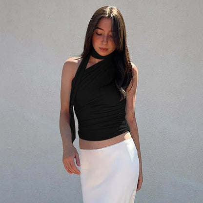 Women’s Backless Halter Off-Shoulder Crop Top | Sexy Y2K Summer Top