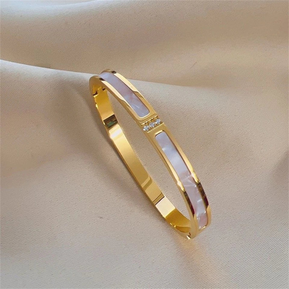 Women’s Jewelry Stackable Bangle Bracelet | Zirconia Inlaid | Stainless Steel | Gift