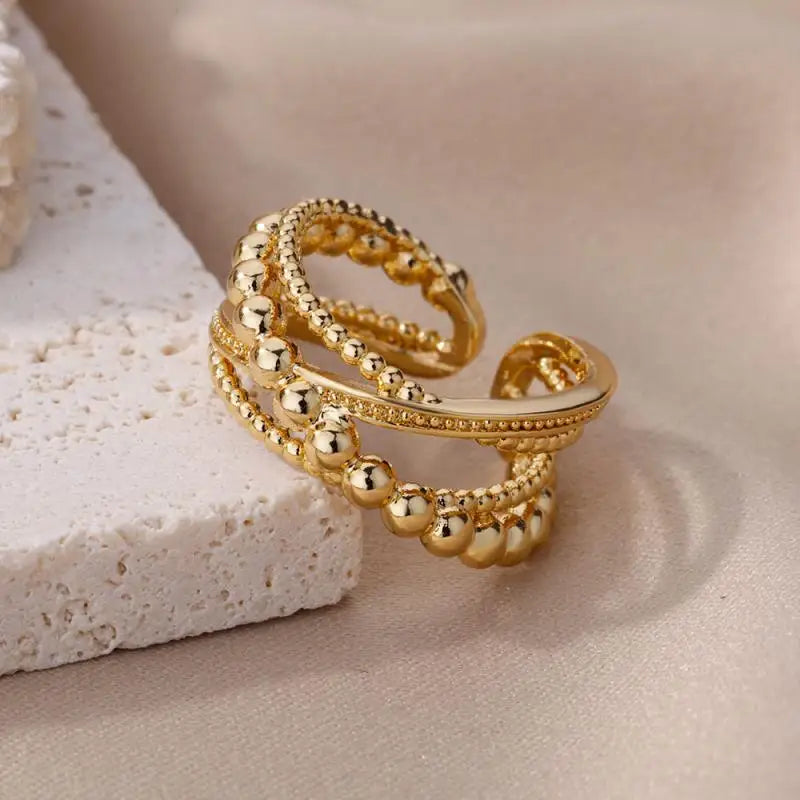 Women’s Stainless Steel Heart Ring – Gold Vintage Waterproof Jewelry Gift