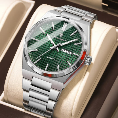 Men’s Luxury Watch – Stainless Steel Waterproof Wristwatch with Luminous Dial, Date & Week
