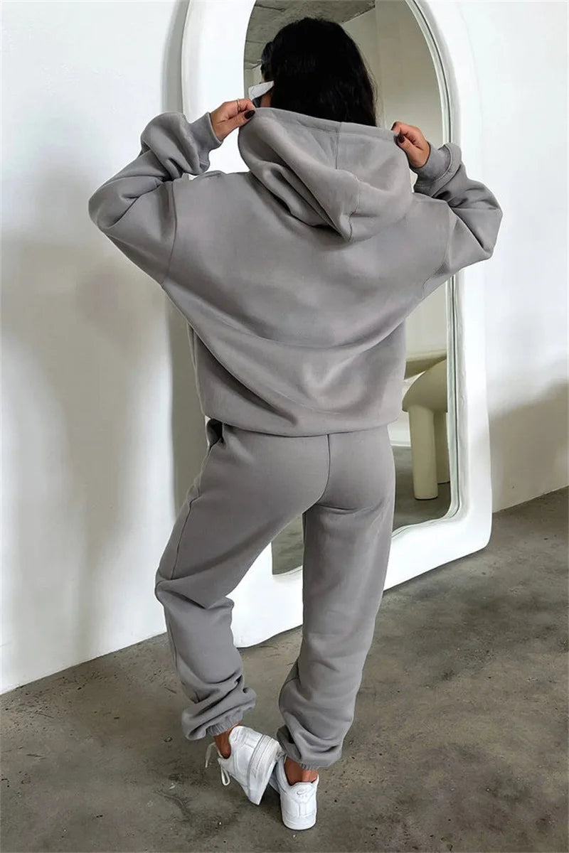 Women’s Autumn Winter Fleece Tracksuit Set – 2 Piece Casual Outfit