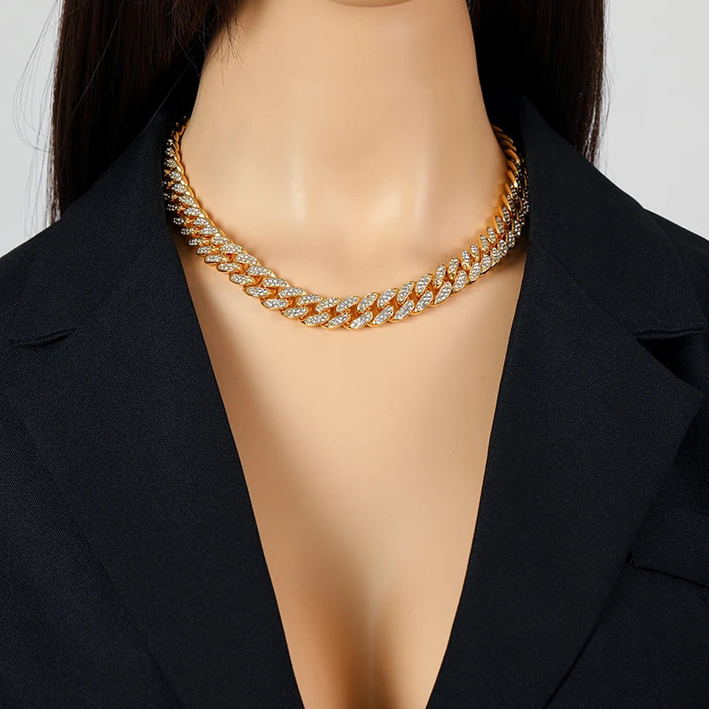 Women’s Thick Cuban Chain Jewelry Set – Necklace & Bracelet, Waterproof Punk Style