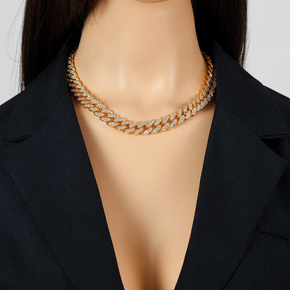 Women’s Thick Cuban Chain Jewelry Set – Necklace & Bracelet, Waterproof Punk Style