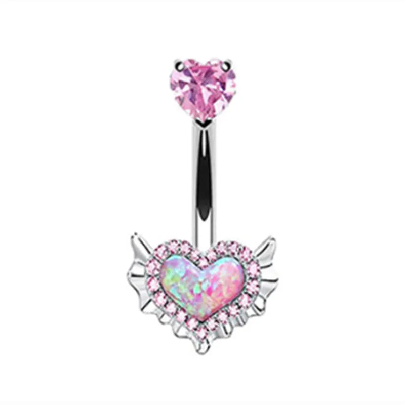 Women’s Pink Crown Heart Belly Button – Crystal Navel Piercing Jewelry