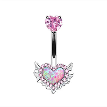 Women’s Pink Crown Heart Belly Button – Crystal Navel Piercing Jewelry