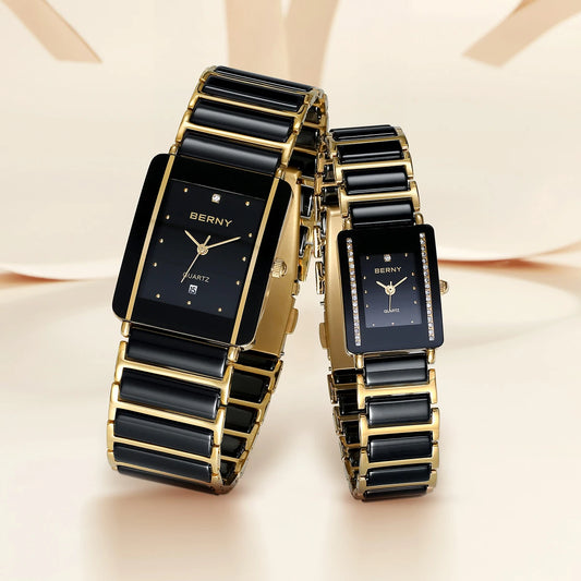 Women’s Rectangle Ceramic Quartz Watch | Luxury | Diamond Look | Unisex