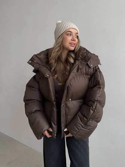 Women’s Puffer Jacket Outerwear – Short Thick Hooded Down Jacket