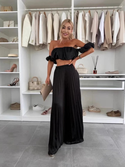 Women’s Elegant Strapless Set | Summer Fashion Solid Color Foldable Elastic Suit