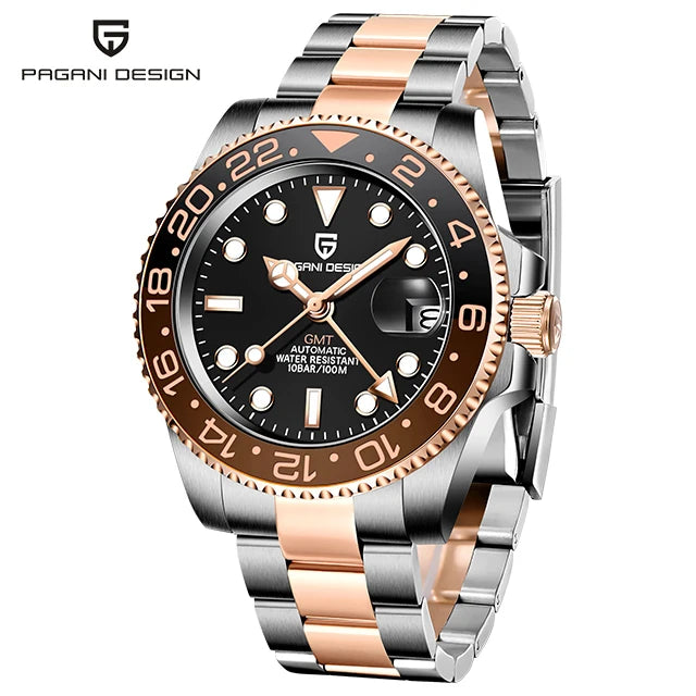 Men’s Luxury GMT Automatic Watch – Sapphire Mechanical 40MM Stainless Steel Waterproof Wristwatch