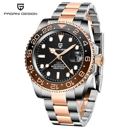 Men’s Luxury GMT Automatic Watch – Sapphire Mechanical 40MM Stainless Steel Waterproof Wristwatch