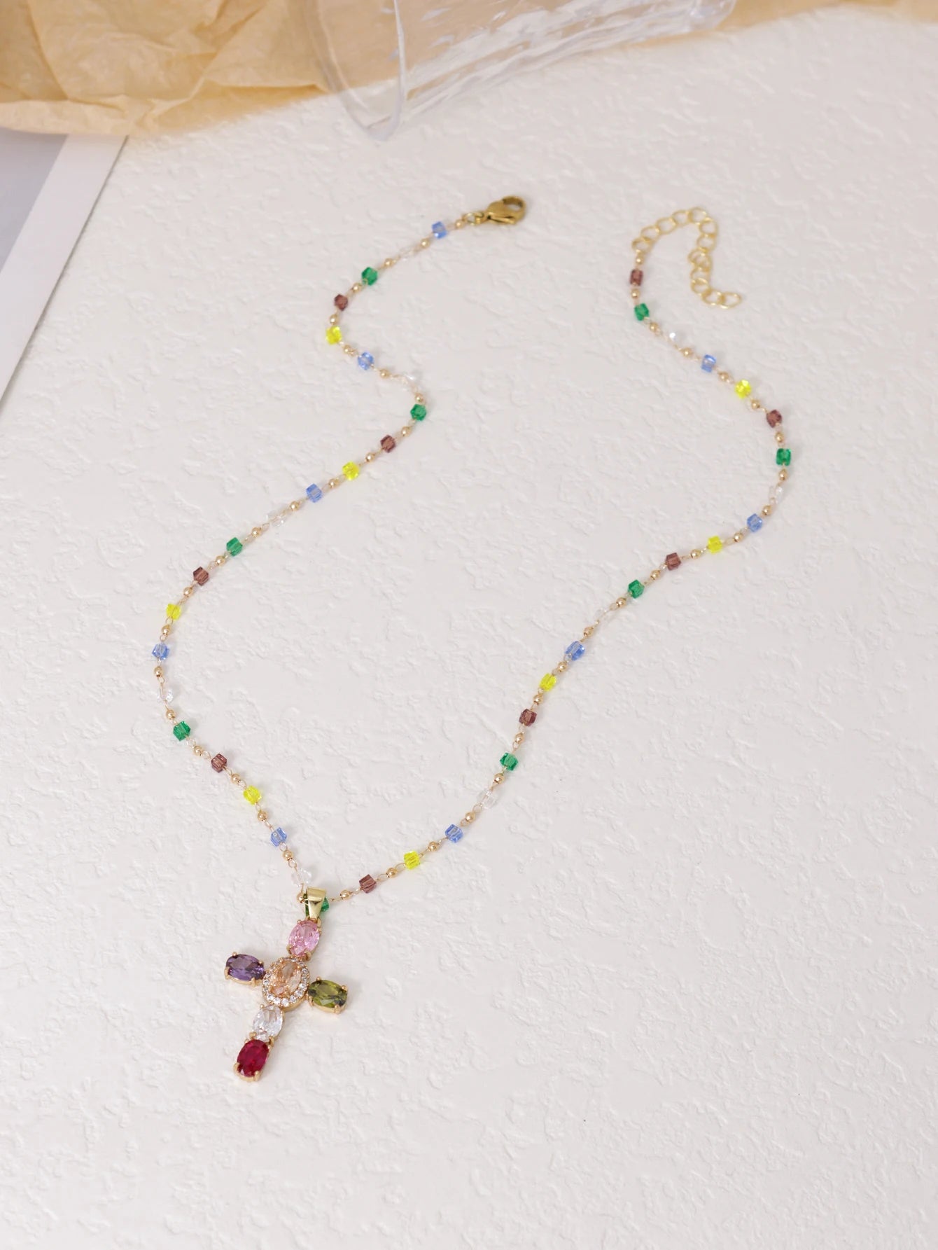 Women’s Jewelry Zircon Cross Pendant Necklace | Elegant | Gold Tone | Long Chain