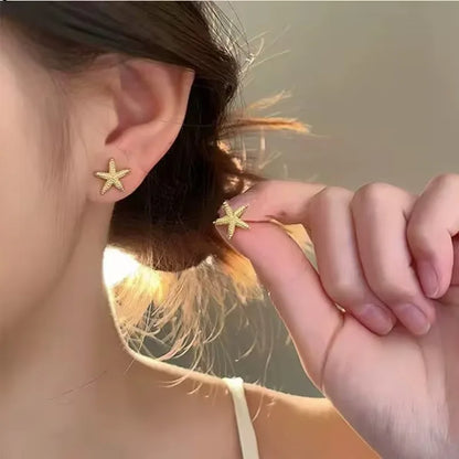Women’s Jewelry Starfish Stud Earrings | Punk | Gold Tone | Summer
