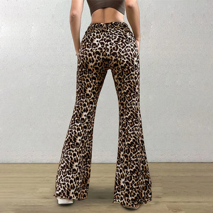 Women’s Leopard Print Flare Bottom – High Waist Leggings, Korean Style Slim Trousers