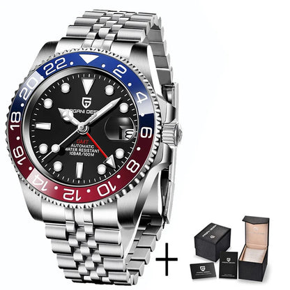 Men’s Luxury GMT Automatic Watch – Sapphire Mechanical 40MM Stainless Steel Waterproof Wristwatch