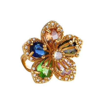 Women’s Jewelry Pink Zircon Flower Ring | Elegant | Gold Tone | Aesthetic