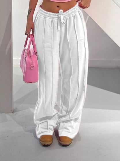 Women’s Mid Waist Wide Leg Pants Bottom – Elegant Office Trousers with Drawstring Loose Fit Y2K Streetwear