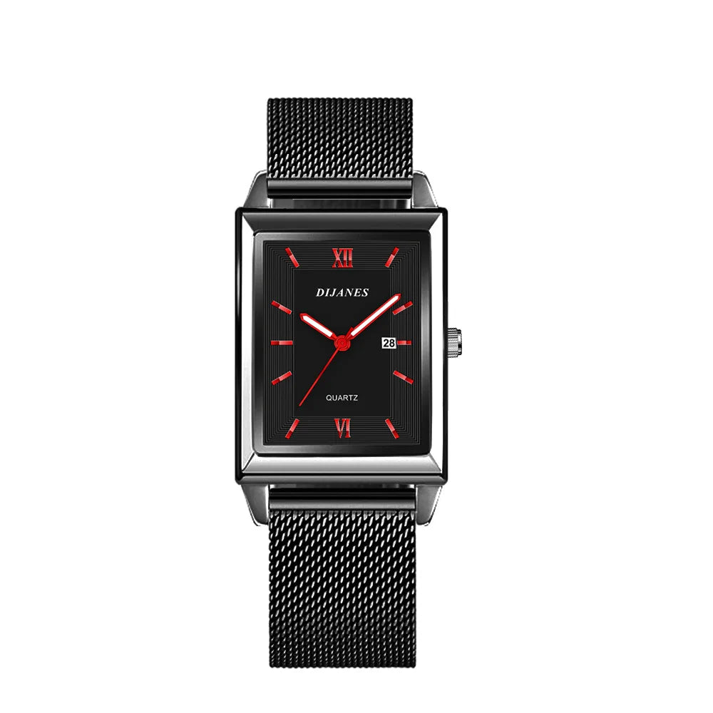 Men’s Luxury Rectangle Quartz Watch – Stainless Steel Business Casual Wristwatch