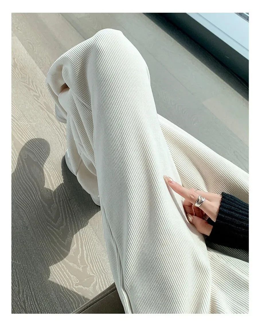 Women’s High Waist Warm Wide Leg Pants Bottom – Winter Thick Velvet