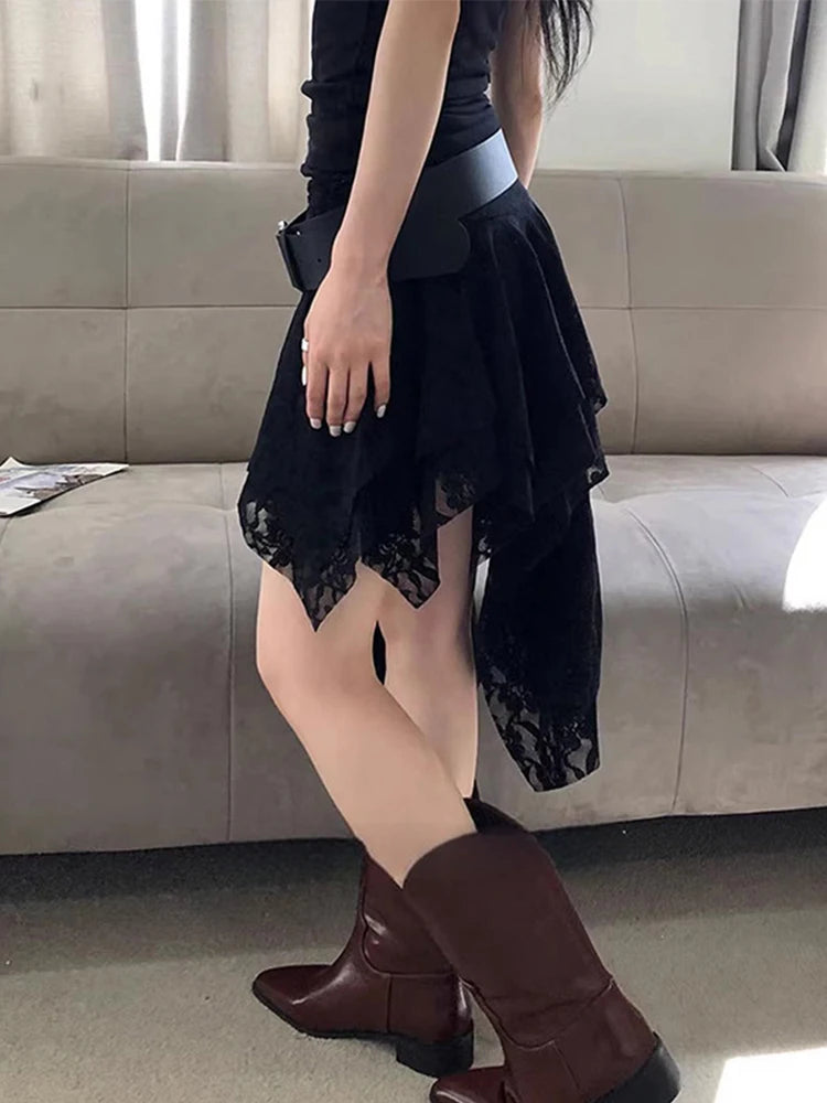 Women’s Asymmetrical Lace Skirt Pants Bottom – High Waist Layered Y2K Vintage Skirt