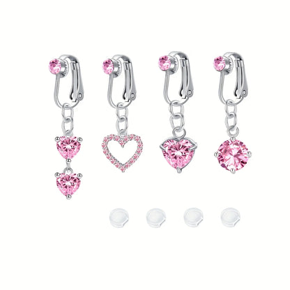 Women’s Boho Elegant Fake Belly Button (4pcs) – Non-Piercing Clip-On Navel Jewelry