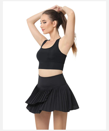 Women’s Double Layer Pleated Running Skirt Bottom – Fitness Yoga Tennis Skort Summer Activewear