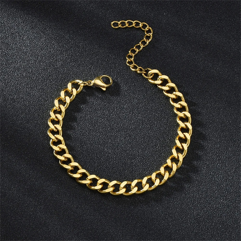 Men’s Hip Hop Stainless Steel Cuban Chain Bracelet – Gold Stainless Steel Unisex Jewelry