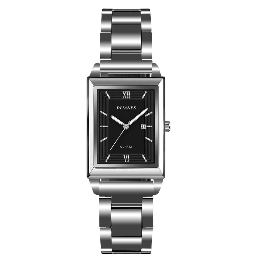 Men’s Luxury Rectangle Quartz Watch – Stainless Steel Business Casual Wristwatch