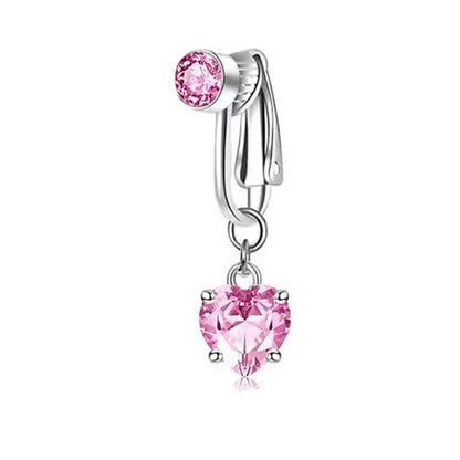 Women’s Clip-On Belly Button – Butterfly Zircon Pink Fake Navel Piercing Jewelry