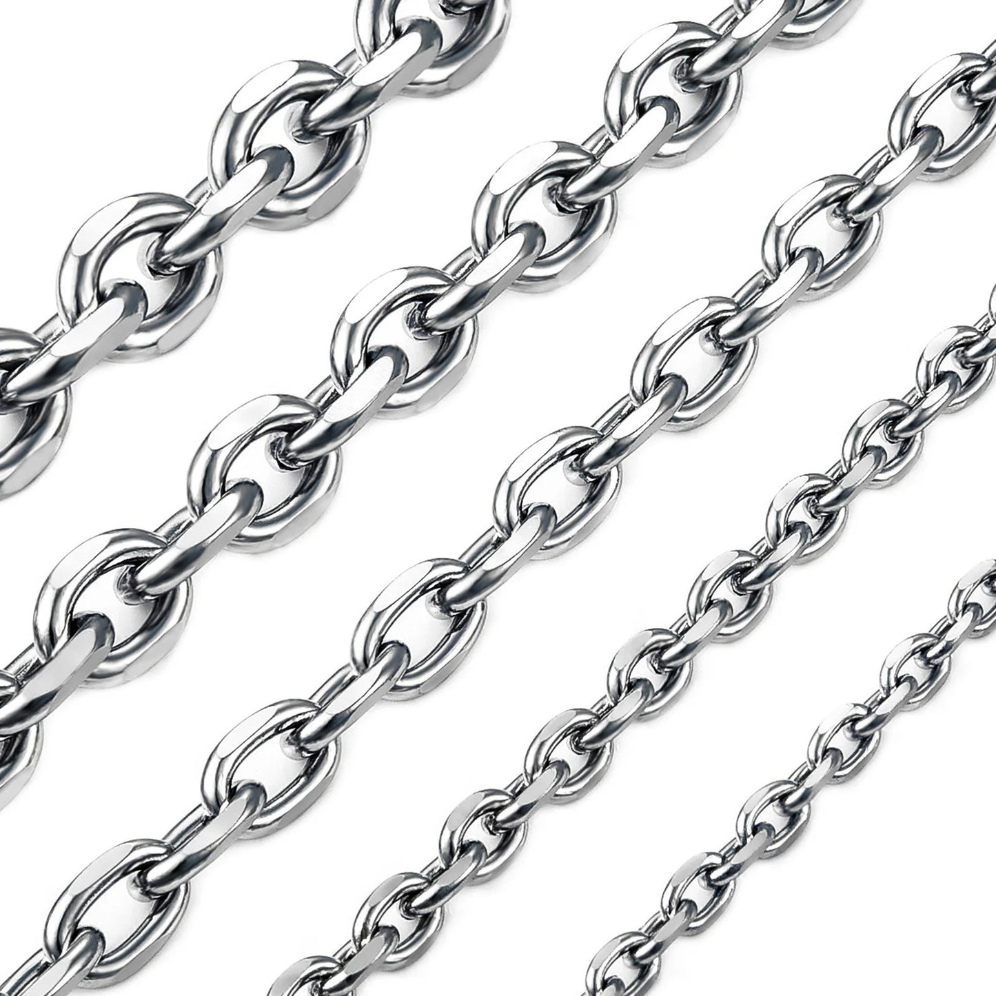 Men’s O-Shape Chain Necklace – Stainless Steel Silver Link Jewelry (1.6–5mm)